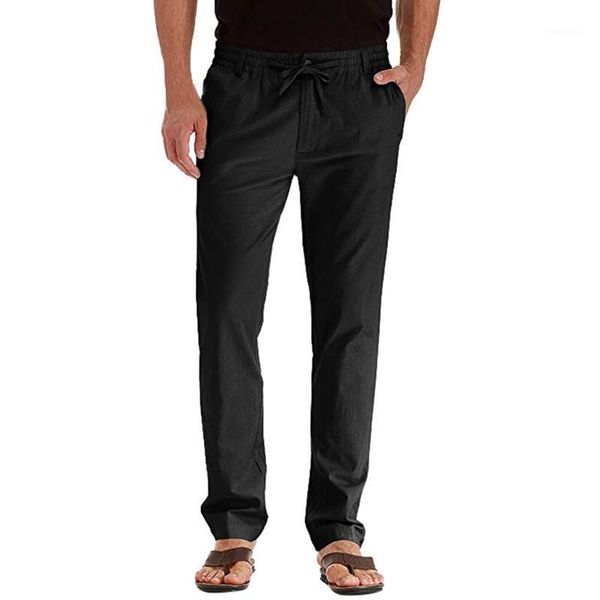 

men's pants fashion casual men's trousers linen comfortble breathable loose long solid color straight sport trousers1, Black