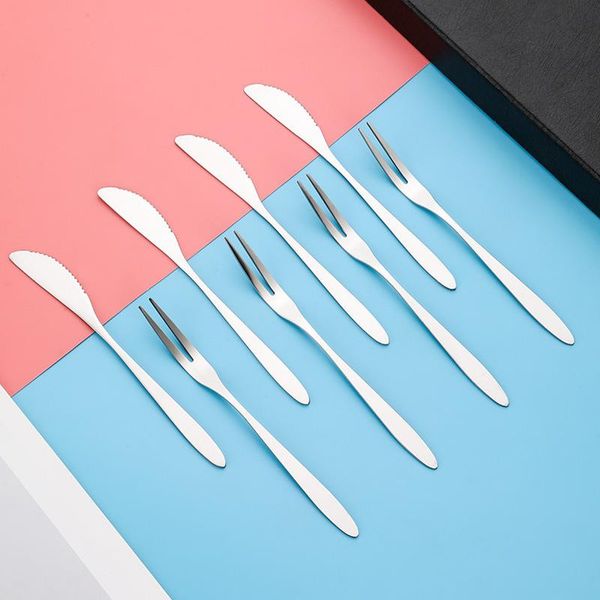 

stainless steel fruit fork two teeth fruit stick knife dessert fork