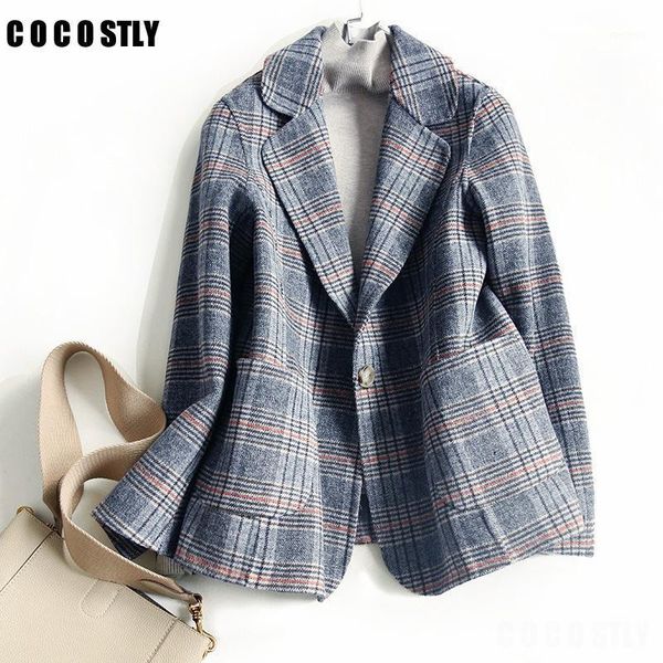 

new winter women wool blazer plaid office lady blazer single button two pocket jacket spring autumn wool coat female1, White;black