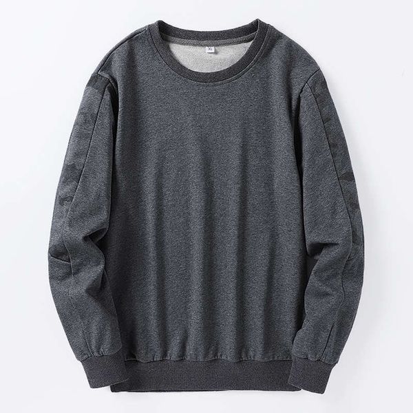 

3swq1qspring and autumn winter pure cotton sweater men's round neck thickening loose loose long sleeve casual camouflage fat plus size, Black