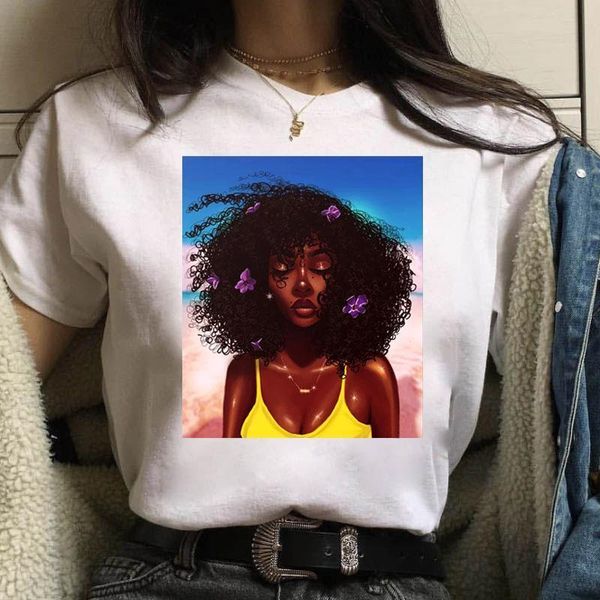 

cool african american melanin black girl t shirt women girl 90s hip hop style tshirt streetwear casual female t-shirt, White