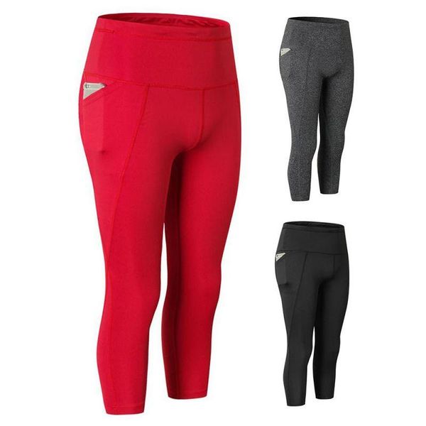 

outdoor cycling gym ladies yoga cropped trousers quick-drying breathable elastic tight-fitting fitness pants, White;red