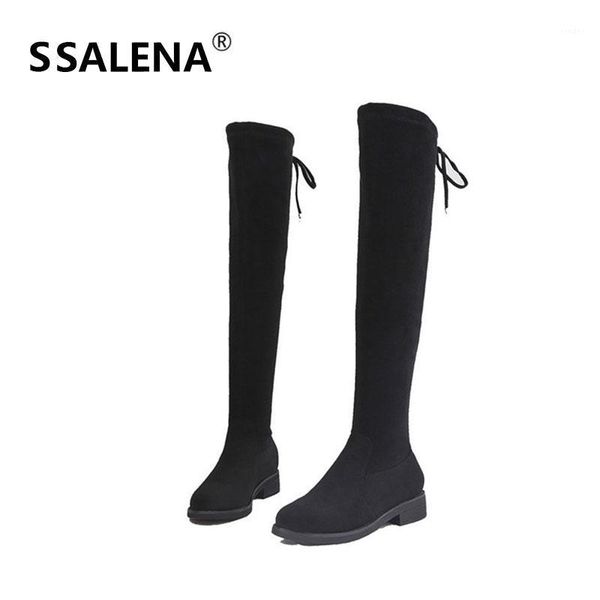 

boots women slim over the knee high fashion winter elegant flock shoes female classic solid square heel 607361, Black