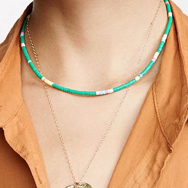 

chokers women fashion green long necklace boho trendy clothes jewelry creative stitching design silicone 2021 style, Golden;silver