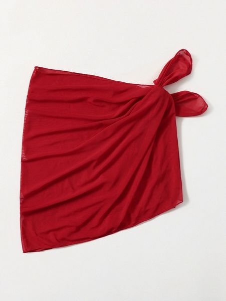 

solid knot waist sheer cover up 89va#, White;black