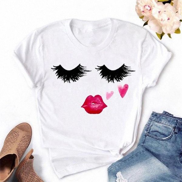 

ZOGANKIN Princess Makeup Art Pink Lip Print Vogue T shirt Women Kawaii Tshirt Streetwear Summer Top Woman Clothes #Rx8L, White