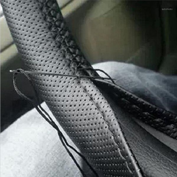 

1pc diy car steering wheel cover with needles and thread artificial leather gray /black1
