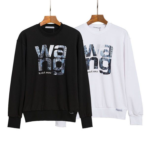 

men and women aw round neck sweater printing loose long sleeves alexander hoodies jumper, Black