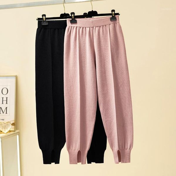 

large size trosuer woman 2020 new autumn and winter pants female large loose pink knitting harm pants womens trousers streetwear1, Black;white