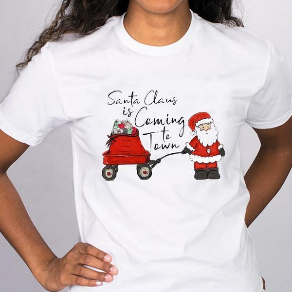 

женщины графический подарок автомобиль санта-клаус мультфильм 90-х годов рождественская новогодняя одежда печатает топы леди тройник одежда, White