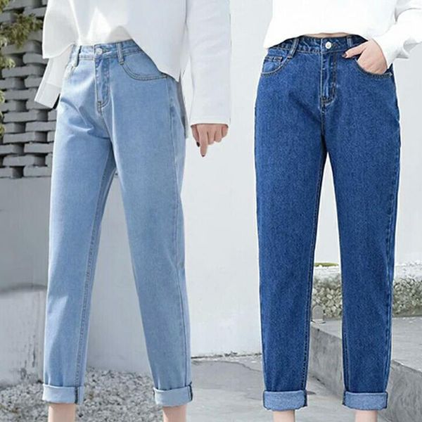 

women fashion trousers high waist jeans straight loose casual long pants ts951, Blue