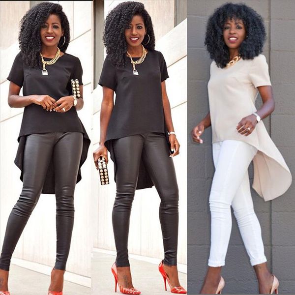 

fashion women summer loose casual chiffon plus tee shirt blouse solid o neck ladies casual party plus size s 5xl, White