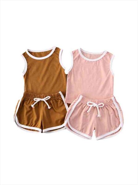 

toddler baby girl boy summer shorts set sleeveless tank elastic waist drawstring shorts casual sport wear active clothes, White