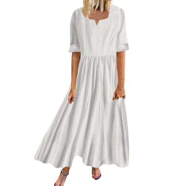 

women dress summer womens summer long sleeve dress loose a-line party solid women casual maxi1, Black;gray