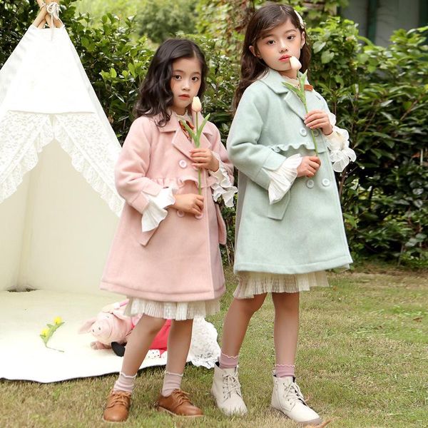 

girl's woolen jacket 2020 new style western style loose thick autumn and winter large children's garment mid-length woolen coat, Blue;gray
