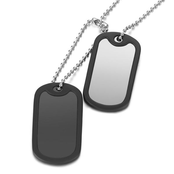 

pendant necklaces customized name po army dog tags stainless steel id with black silicone silencers sl-114, Silver
