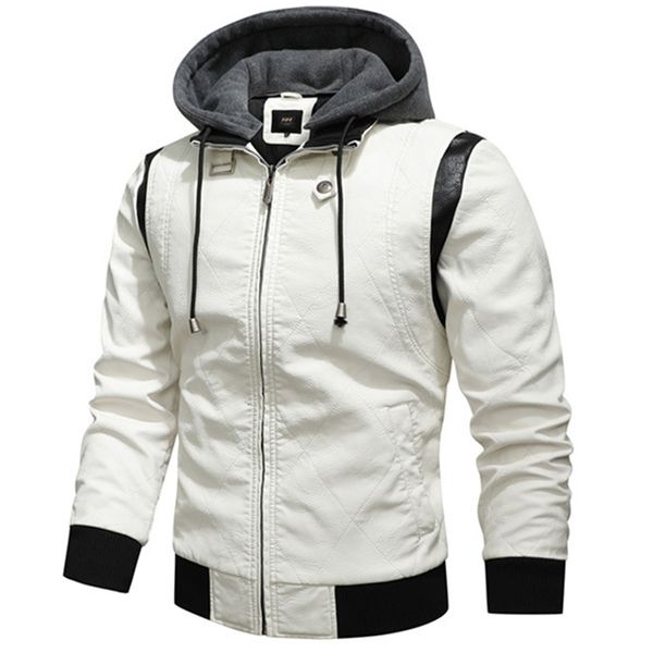 

2021 new autumn and spring white jacket stand collar slim fit korean style clothing men pu leather coat 4cum, Black