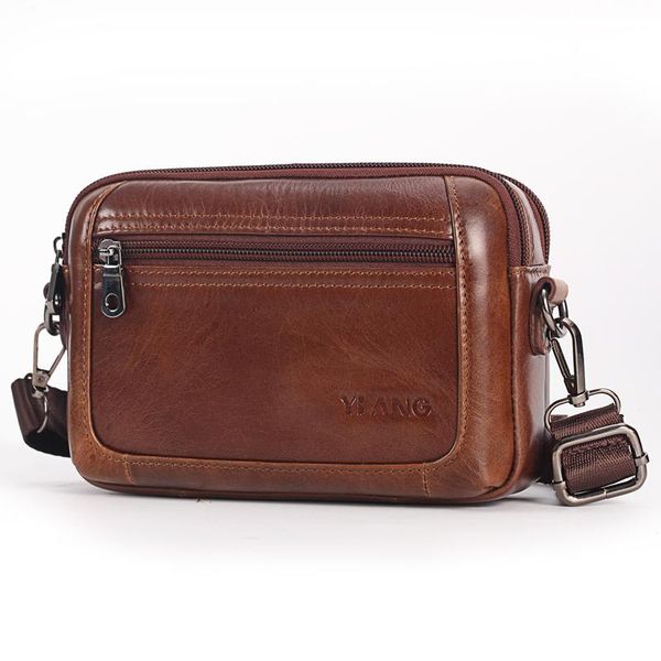 

men genuine leather cowhide small shoulder messenger bags cross body mobile phone pocket hand bag belt waist designer fanny pack