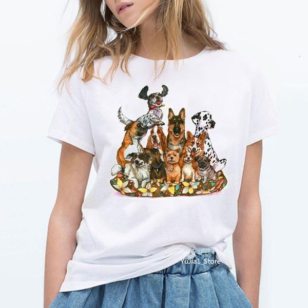 

a group of dogs fox terrier print vintage t shirt women clothes 2021 summer female t-shirt white dog lover gift tees