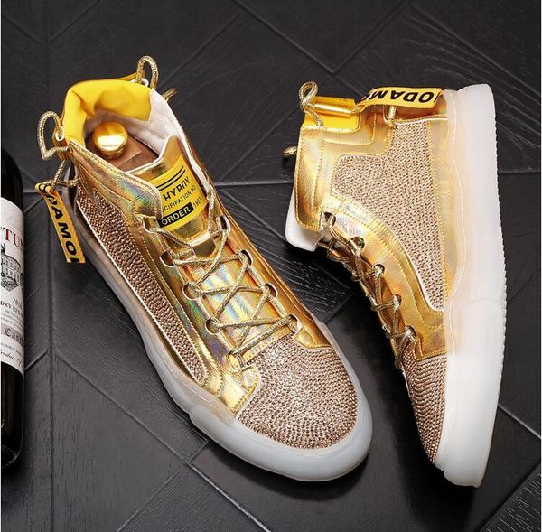 

gold silver dazzle color shining rhinestone men shoes sneakers fashion punk men casual shoes mens flats cowboy boots, Black