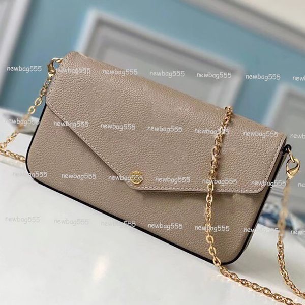 

2020 iconic pochette felicie women shoulder bag 3 pieces flower print crossbody bag envelope chain purse wallet m69977 gray cream col design