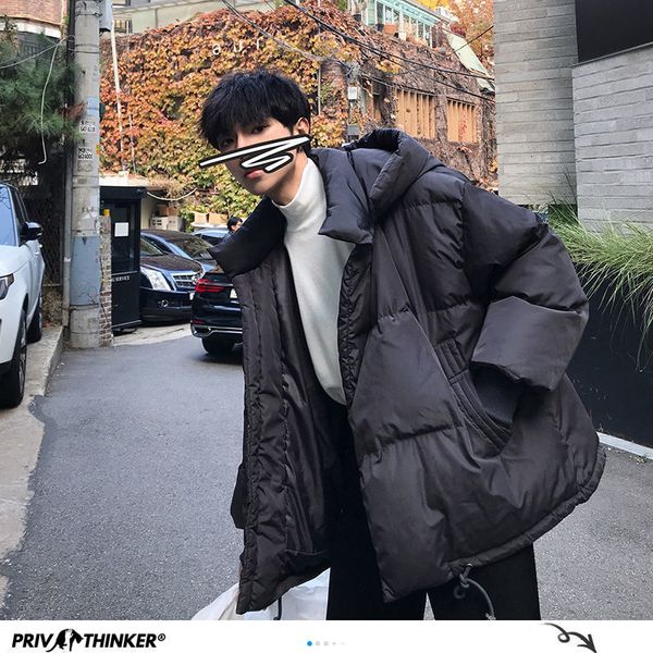 

2021 new men's oversize casual thicken parkas winter new harajuku man coat hooded solid color male warm clothing umbx, Black