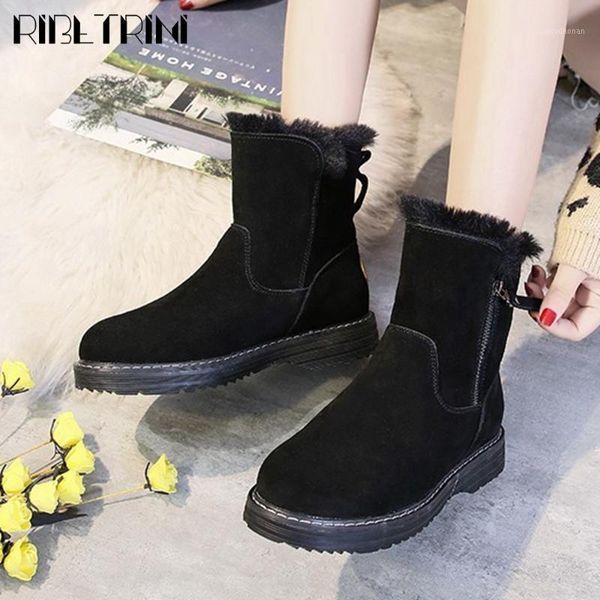 

boots ribetrini fashionable winter keep warm plush fur cosy skidproof sole walking outdoor snow boot women shoes female1, Black