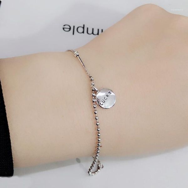 

Cool Smooth Engraved Good Lucky Lettered Bracelet Women Simple Hipster Sweet Snake Bones Chain Letter Bead Bracelet1, Black