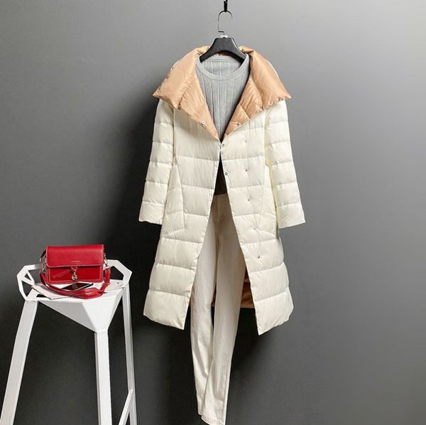 

2021 new double face white duck down female jacket mid-length on the thick knee winter wear big size 6ij1, Black