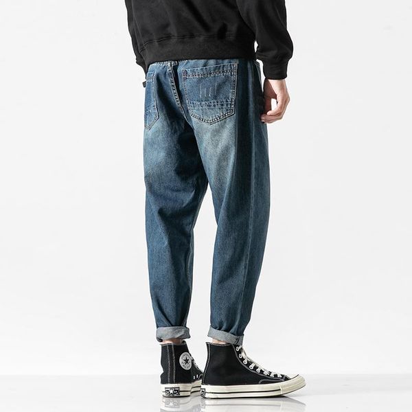 

men's straight jeans fashion baggy large size korean style dark blue denim pants1