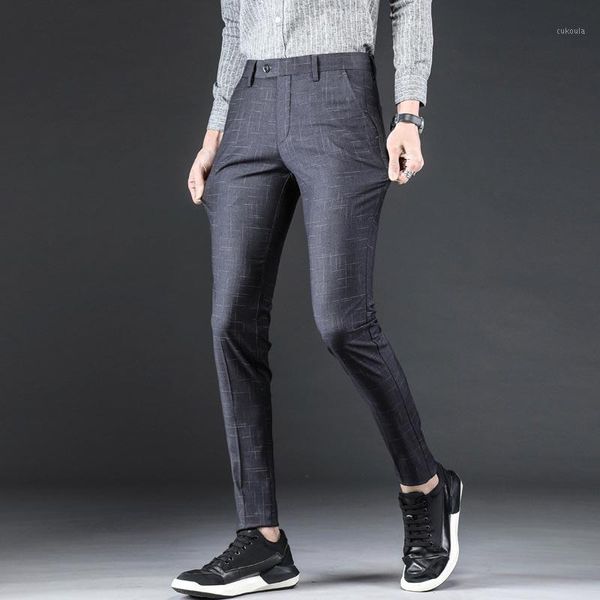 

2019 summer suit plaid pants men business slim fit mens trousers zipper formal mens skinny dress pants pantalones hombre vestir1, White;black