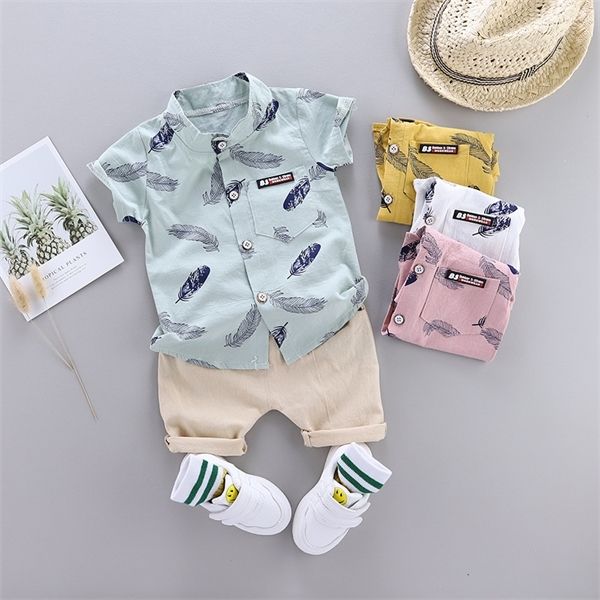 

summer toddler baby boy shirt clothing suit new feather print infant boys clothes set 1 2 3 4 years c1016, White