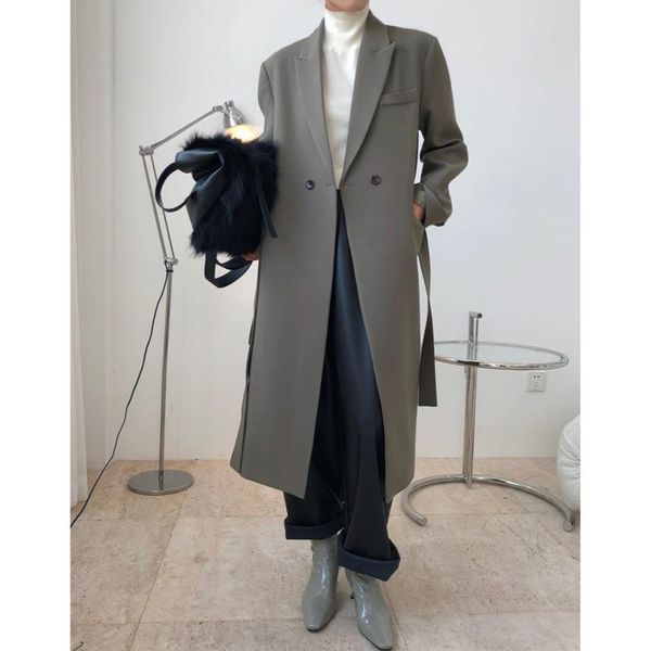

women's coat autumn and winter new fashionable long suit jacket loose and thin all-match coat jacket women, White;black