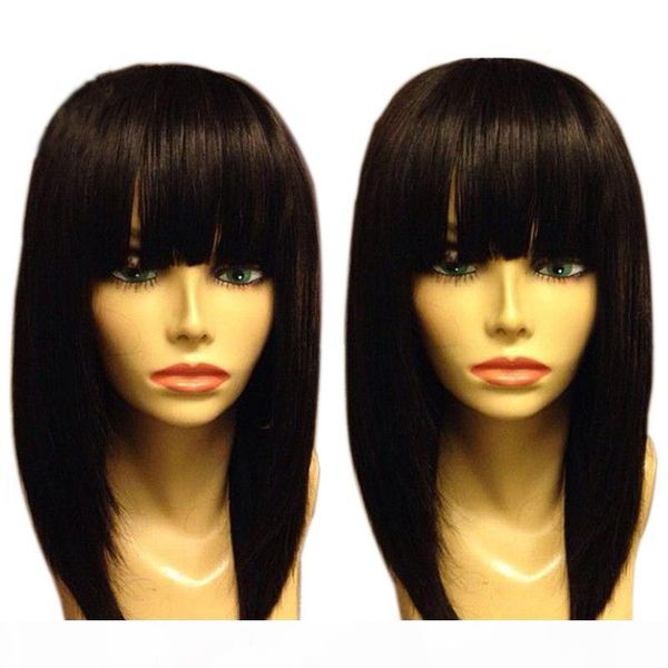 

7a бразильский прямые волосы парик короткие парики человеческих волос glueless полные парики шнурка фронта шнурка парики для женщин черный, Black;brown