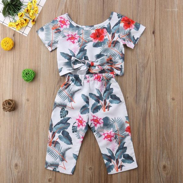 

toddler kids baby girls boho flowers crop t-shirt long pants outfits clothes set1, White