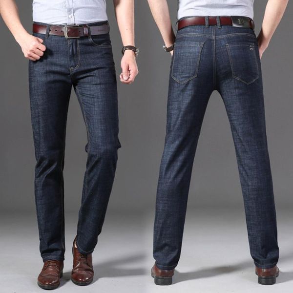 

new spring men's straight stretch business black blue jeans classic comfortable soft denim trousers casual long pants large size