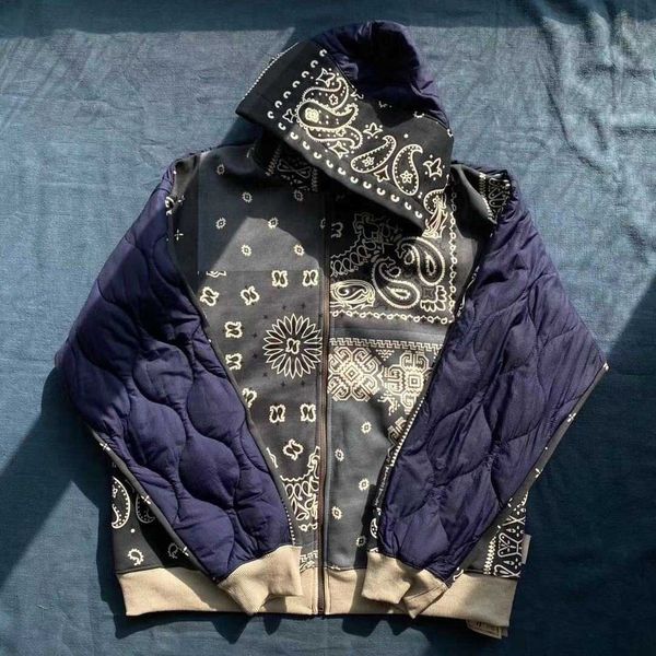

kapital hirata hehong spring and autumn cardigan cashew blossom stitched loose couple zipper jacket hooded sweater, Black;brown