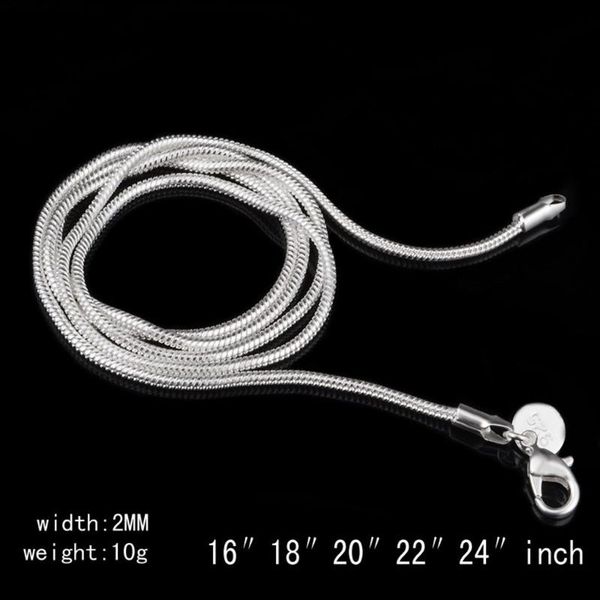 

new 2.0mm snake chain plated round snake necklace copper no allergic women men neck chain jewelry gift, Silver