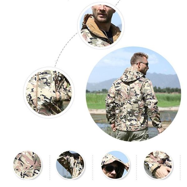 

1 шт мужских курток tactical руно теплого тепловая армии композитная водонепроницаемые 3-слойные куртки камуфляж пешеходной ткань c7d, Blue;black