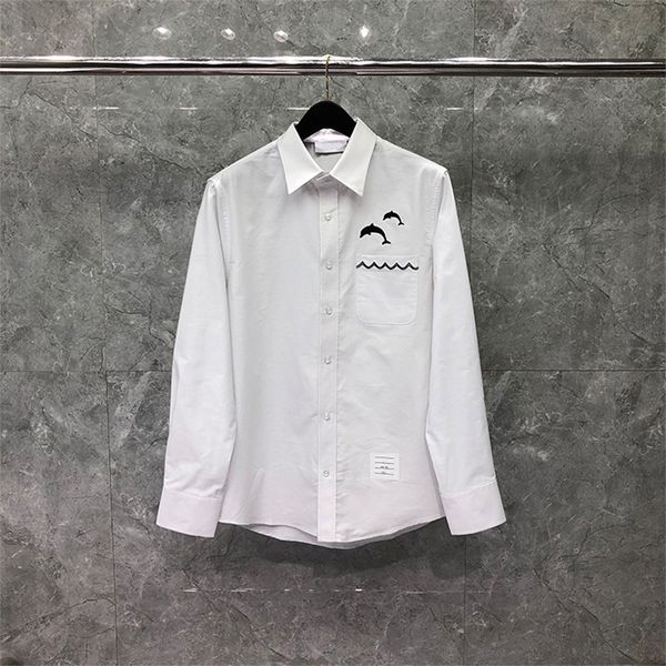 

dolphins designer men's shirt spring oxford cotton business casual luxury brand blouse slim fit wholesale formal women's original, White;black