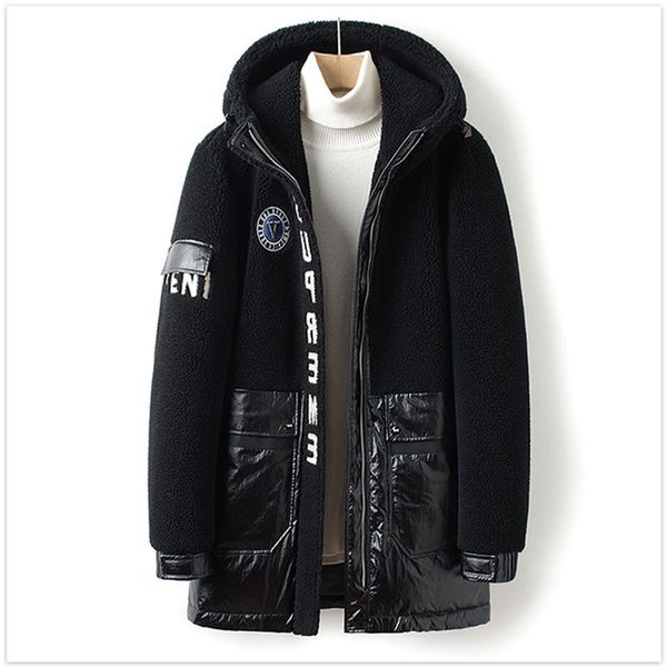 

hooded pellet wool coat for men and women sheep-sheared winter jacket