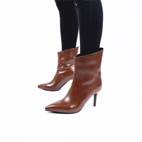 

boots fall / winter 2021 versatile plush skinny bare slim heels high short women's pointed1, Black