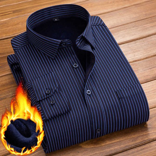 

2020 new warm trend fashion stripe slim thickening business leisure men's long sleeve shirt, White;black