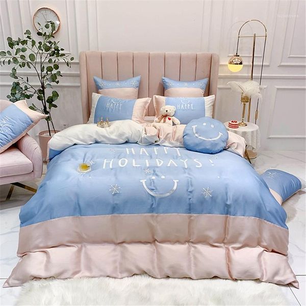 

luxury 600tc tencel  king bedding set 4/7pcs bed cover bedsheet pillowcase embroidery leaves duvet cover bed set1