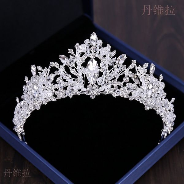 

bridal headdress crown crystal beaded wedding dress hair accessories necklace earrings three piece set, Silver