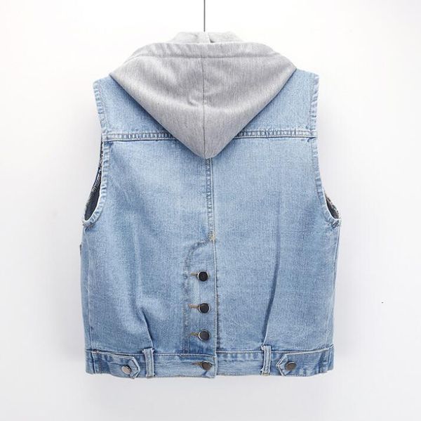 

sleeveless denim 2021 spring pocket with casual hoodie female fashion jean vests women's fashionable jeans vest jacket shym, Black;white