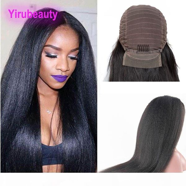 

malaysian human hair kinky straight 13x4 lace front pre plucked with baby hair kinky straight coarse yaki 8-30inch lace front wigs, Black;brown