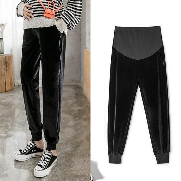 

981# autumn pleuche maternity pants high waist adjustable belly pants clothes for pregnant women pregnancy casual trousers, White