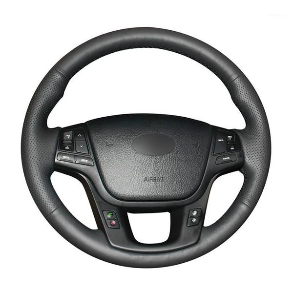 

hand sew black genuine leather car steering wheel cover for kia sorento 2009-2014 k7 cadenza 2011-20151