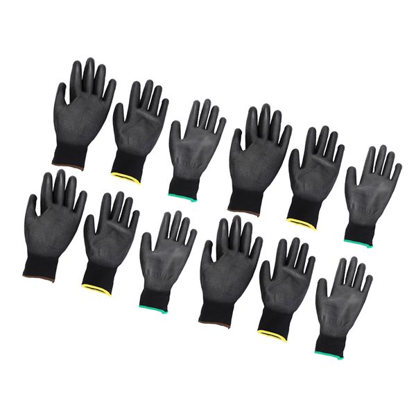 

6 pairs nylon pu safety coating work gloves builders grip palm protect s m l